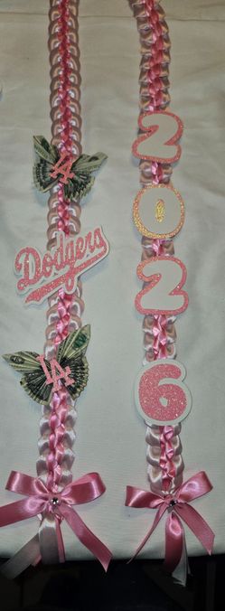 Graduation  lei pink dodgers