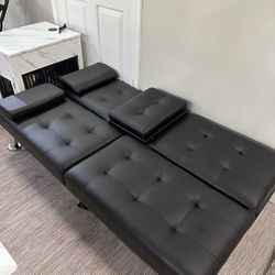  63 in. Faux Leather Upholstered Convertible Folding Futon Sofa Bed 2 Cupholders，$100