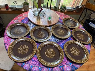 Vintage Franciscan "Jamoca" Dinner Plates - Complete Set of 8 Stoneware