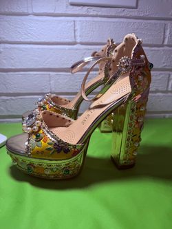 AZALEA WANG Cici Platform Sandal In Yellow Multi 7.5 Size