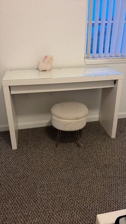 White Desk with Glass Top and Drawer