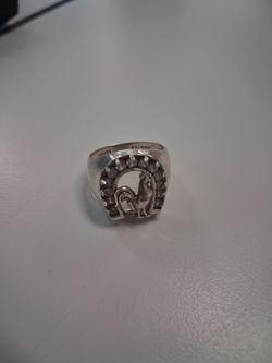 Sterling Silver Horseshoe Rooster Ring size 8