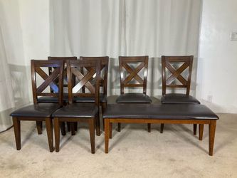 6 Chairs & A Bench SEATING FOR 8! 6 Sillas y Una Banca SUPER MACIZAS!