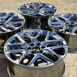 FREE DELIVERY (4) 100% GENUINE GM SNOWFLAKE WHEELS CHEVY TAHOE SILVERADO 22" CHROME 22X9 5668