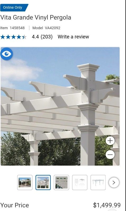 Vita Grande Vinyl Pergola 12'×16' $1,100