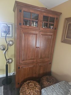 Large Wooden Armoire Cabinet with Glass Doors