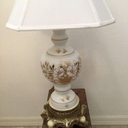 Vtg 1950’s German Lamp Gold Leaf On White Porcelain