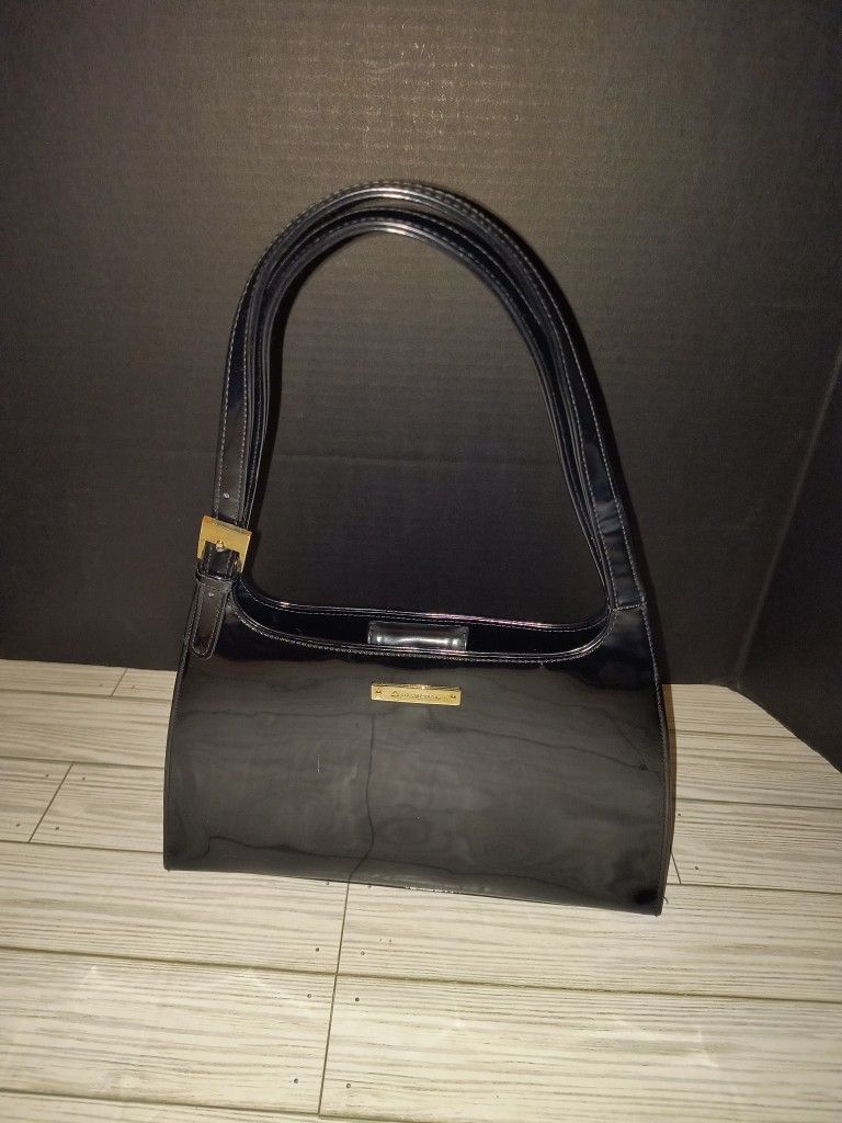 Liz Claiborne Women's Black Gloss Shoulder Handbag Double Handle