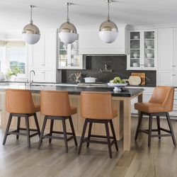 26 Inch Bar Stools Set of 4, Yellowish-Brown Swivel Counter Stools