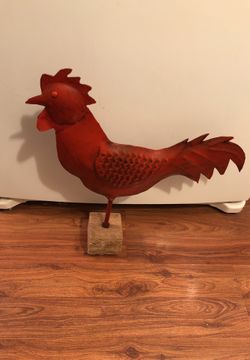 BIG METAL ROOSTER W/STONE BASE 21” HT