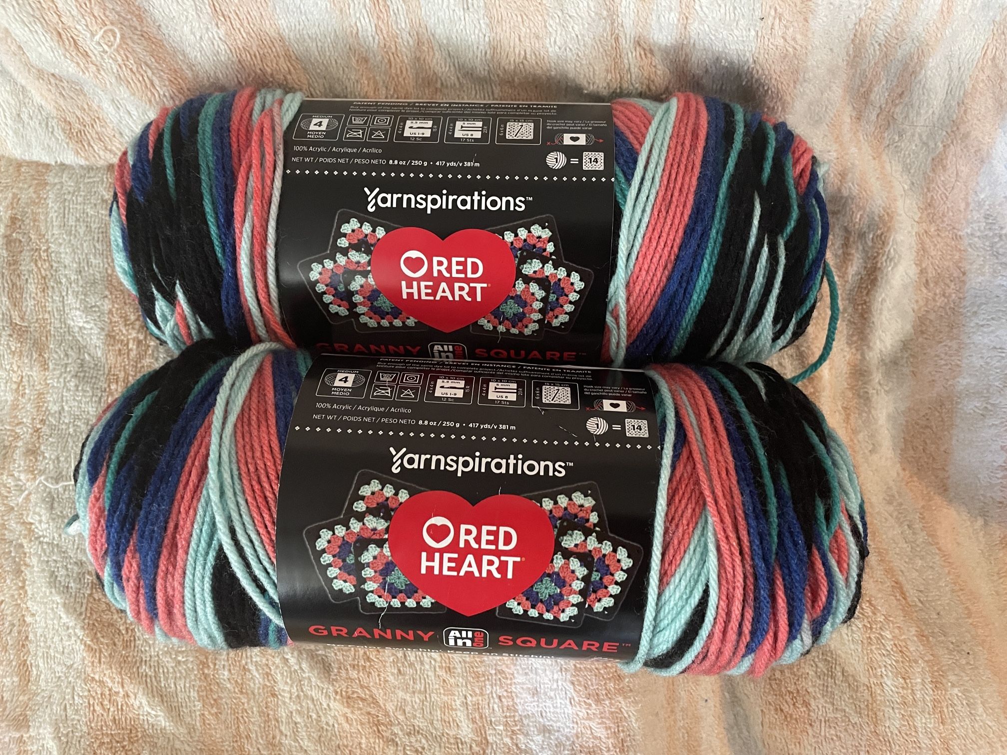 2 Skeins Red Heart Granny Square Yarn Color: Black Pop Culture