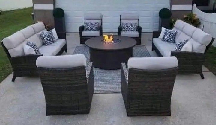 Seven Piece Patio Furniture And Fire Pit