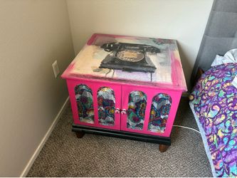 Bohemian hand painted nightstand or end table