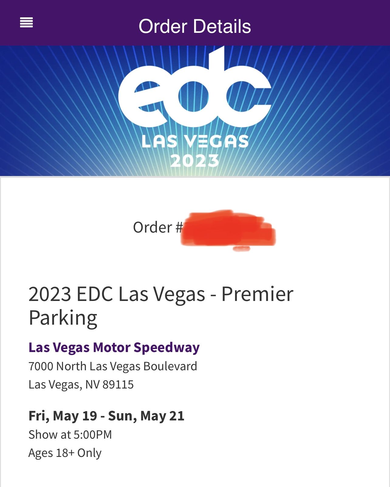 EDC PREMIER PARKING PASS
