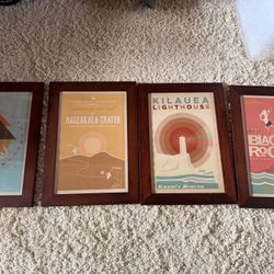 Set of 4 Vintage Framed Hawaii/Maui Travel Posters
