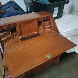 Antique Spanish Walnut Burl and Rosewood Drop Front Secretary Desk