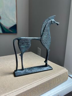 Small Vintage Greek Cast Iron Horse Sculpture ( H6.7” L6” W1.4” ) firm on price