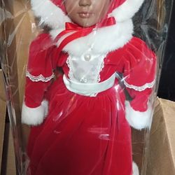 Vintage Holiday Black Porcelain Doll