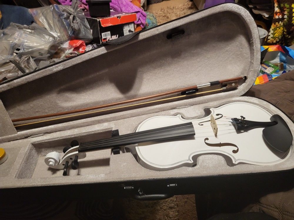 Brand New 4/4 Violin Metallic White  bundle 4/4 violin Hard Case Bow,rosin, chin/shoulder Rest