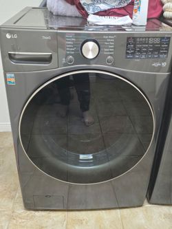 LG set -  front-load smart washer and dryer in black steel