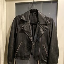 All Saints Black DALBY SLIM FIT LEATHER BIKER JACKET