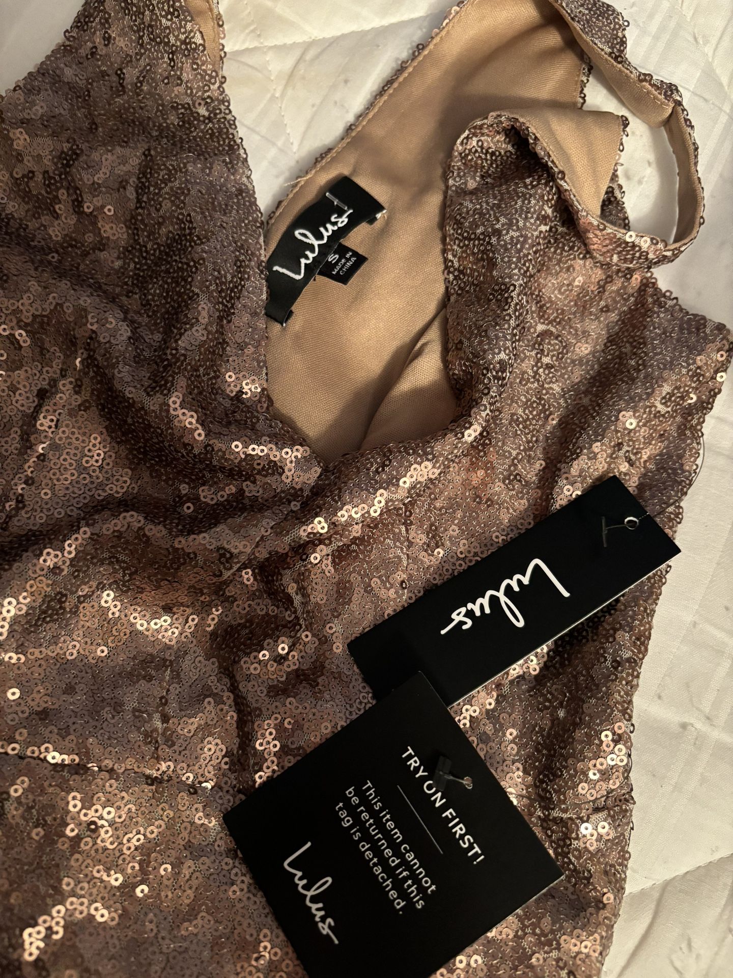 Champagne Showers Matte Bronze Sequin Bodycon Dress