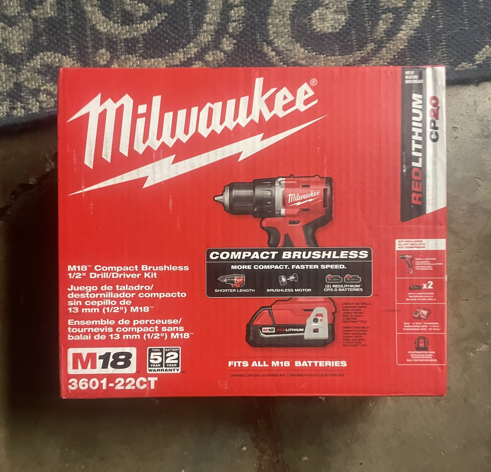 Ember & Valor 3601-22ct Milwuakee M18 Compact 1/2in Drill/Driver Kit