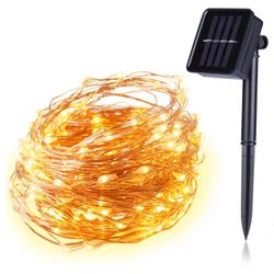 33 ft Solar LED Copper Wire Lights 8 Modes Solar Ourdoor Christmas Lights Total 100 Lights 
