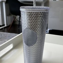 New 2019 Starbucks Studded Platinum Silver Bling Cold Cup Tumbler 24oz Venti