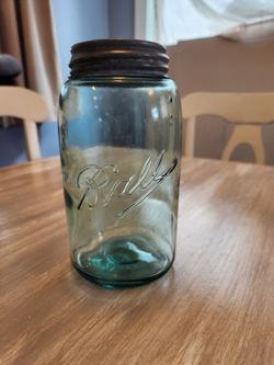 Antique Blue Aqua Ball Jar Mason Jar With Original Zinc Lid