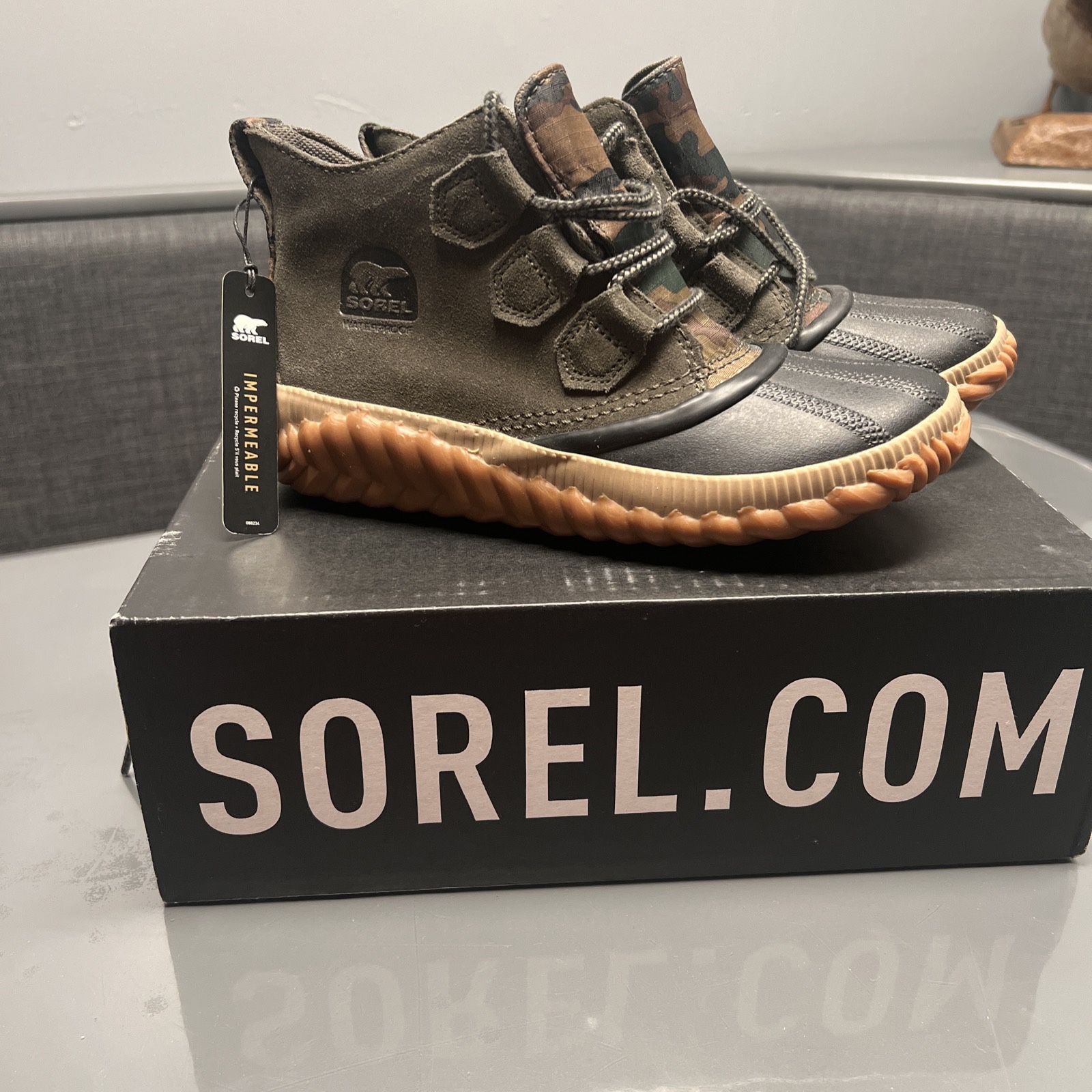 Sorel Womens Out N About Plus Sz 5,5Waterproof Camo Winter Boots Alpine Tundra