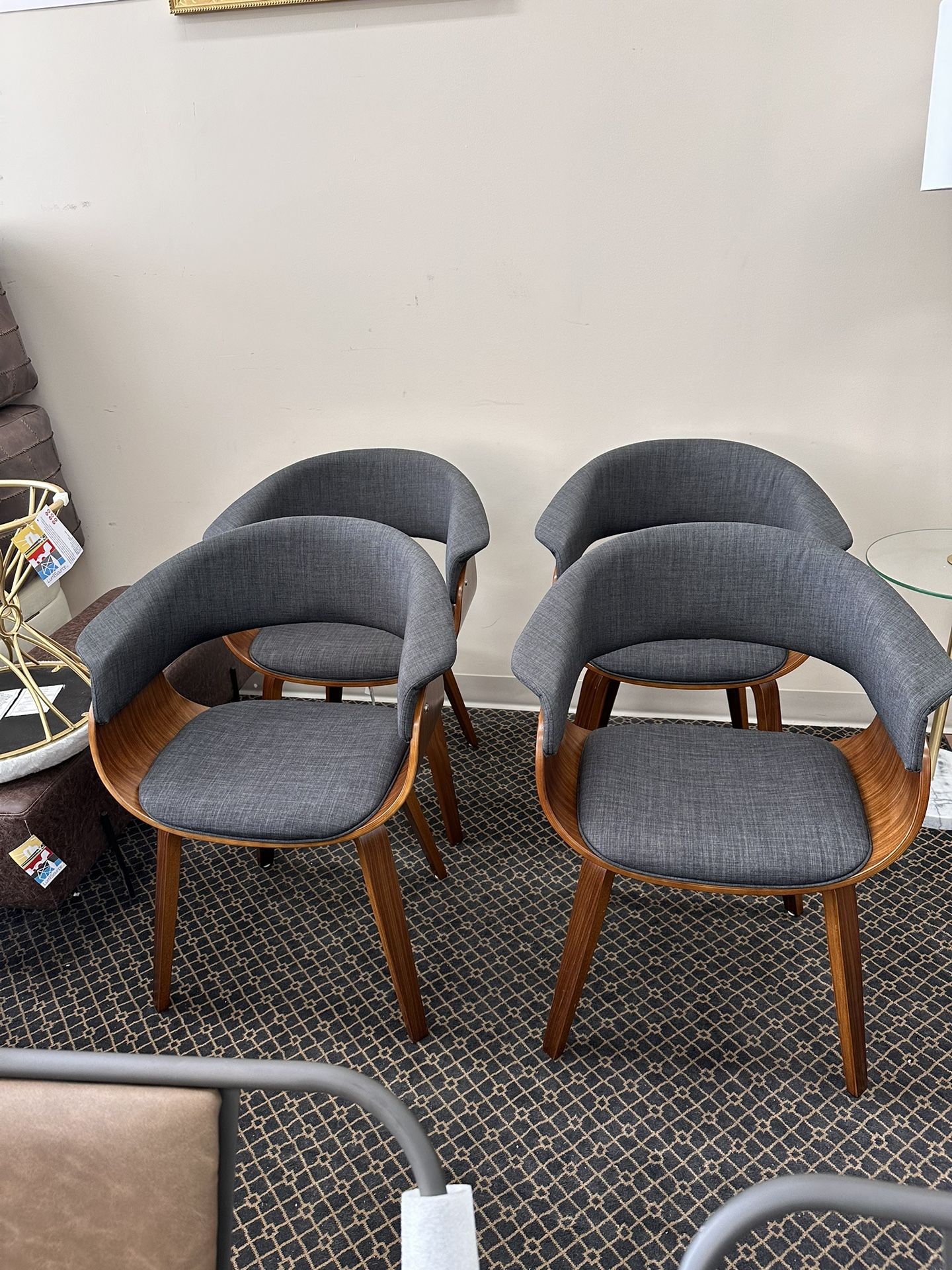 Gray Fabric and Walnut Wood Arm Chair (Set of 4)