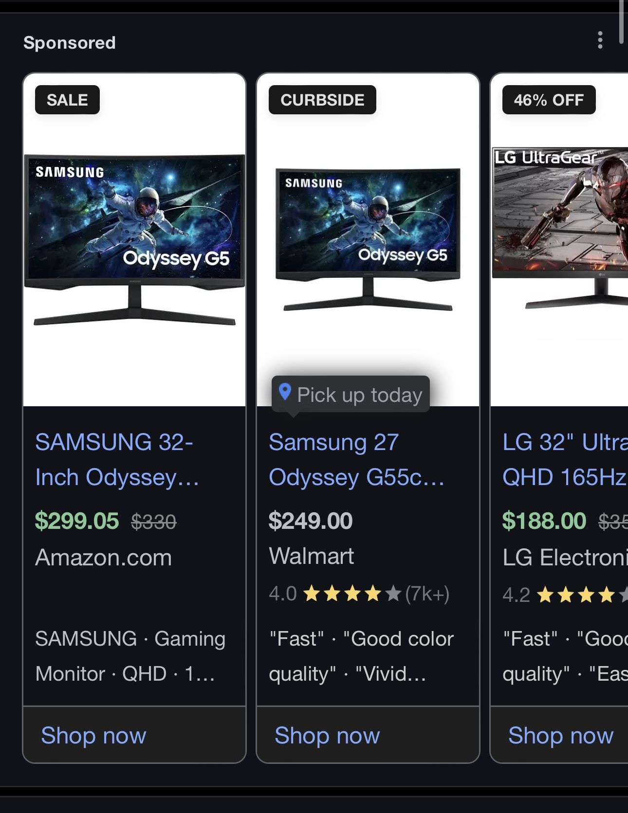 SAMSUNG 32-Inch Odyssey G55C Series QHD 1000R Curved Gaming Monitor, 1ms(MPRT), HDR10, 165Hz,