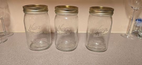 Set of 3 Vintage Kerr Mason Jars (Quart Size) with Lids