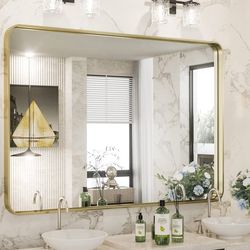 TokeShimi Gold Bathroom Mirror for Wall 40 x 30 Inch Rounded Corner