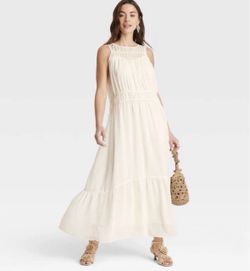 Women’s A New Day Cream Chiffon maxi dress Boho Beach Style, Size XL