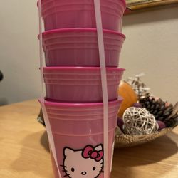 Hello Kitty Pink Set Of 4 Cups