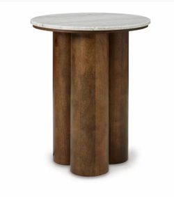 Henfield 18 in. Beige/Brown Round Marble Accent Table
