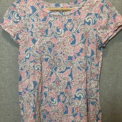 Loft Ann Taylor Blue & Red Paisley Print Tee Shirt Size Small Vintage