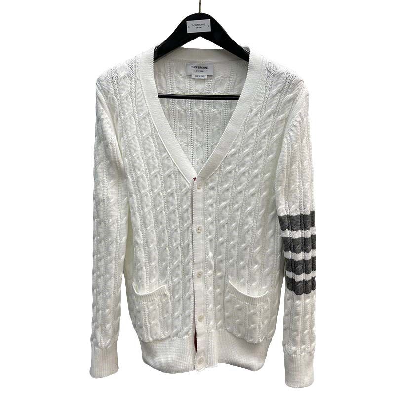hom Browne Chunky Cable Knit White Cardigan