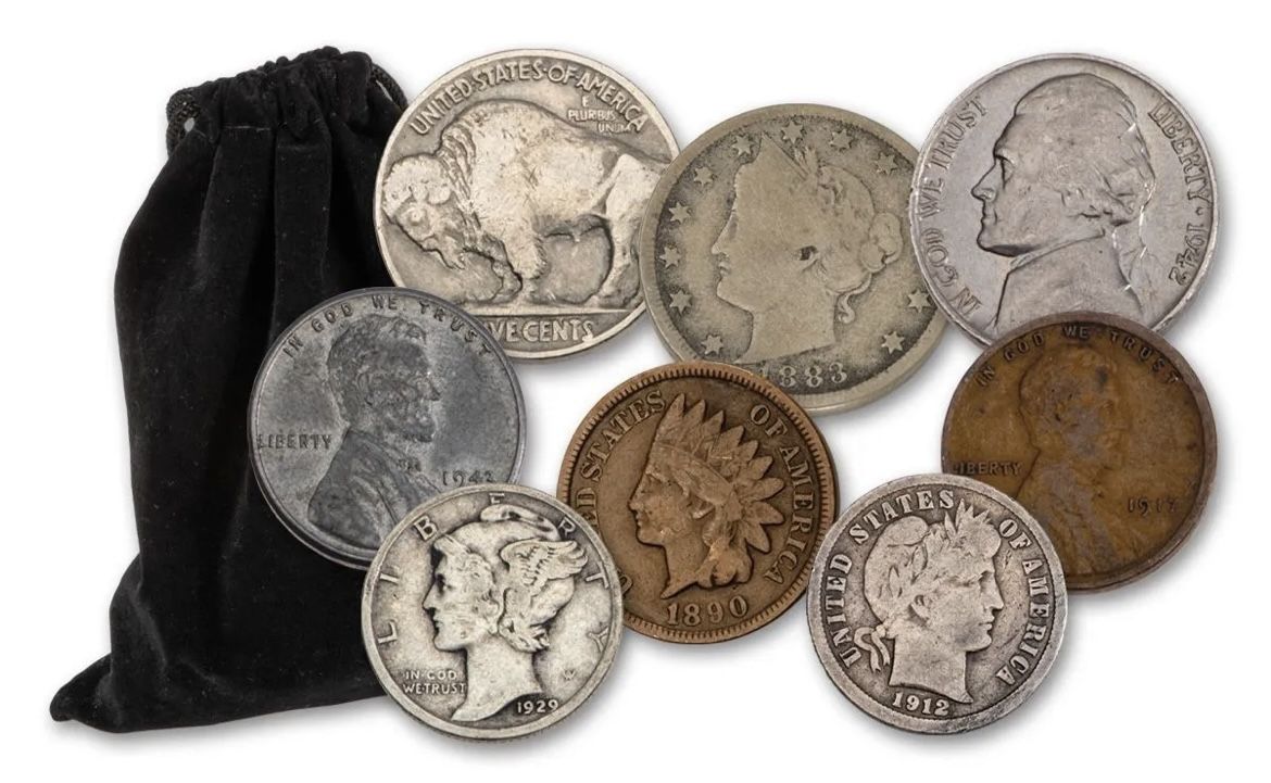 100 Coins from 1864 to 1958 Vintage Banker’s Bag 100 Piece Set