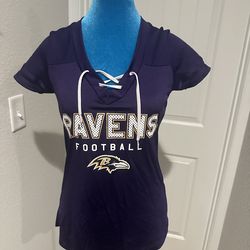 Women’s Small Baltimore Ravens Football Lace-Up V-Neck Top Purple NFL Shirt