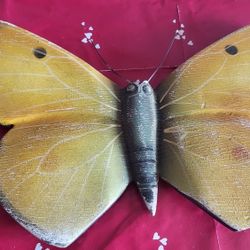 VTG wooden hand Crafted Yellow painted butterfly GARDEN  Wall Art