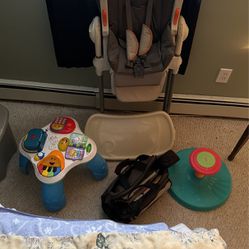 Baby High Chair, Eddie Bauer Diaper Bag, Toy Table And Sit And Spin