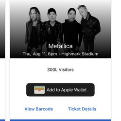 Metallica 8-11 Highmark Stadium