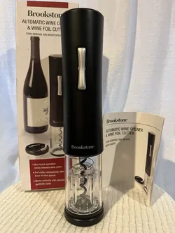 Used Brookstone Automatic Electric Corkscrew Wine Opener with Foil Cutter, Black