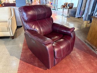 Burgundy Leather Power Recliner with USB Power Outlet