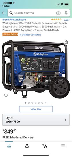 Westinghouse 7500/9500 electric start gas generator