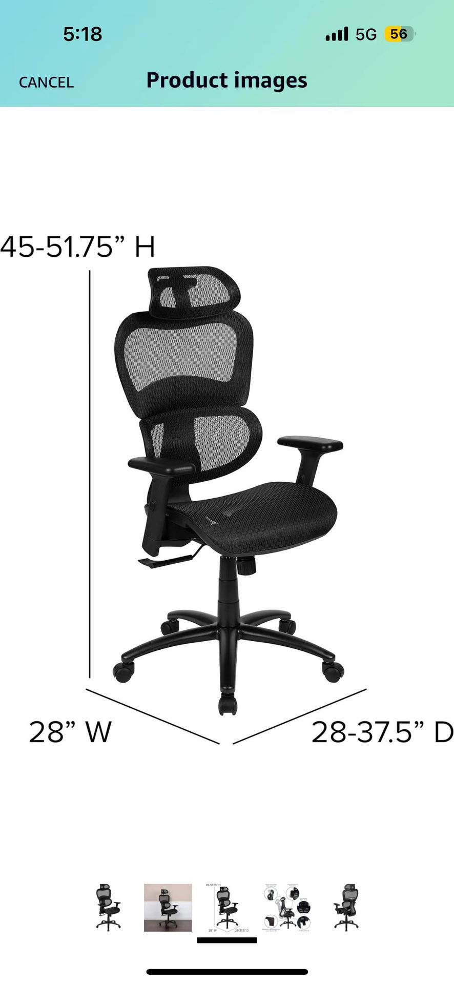 Furniture LO Ergonomic Mesh Office Chair with 2-to-1 Synchro-Tilt, Adjustable Headrest, Lumbar Support, and Adjustable Pivot Arms in Black