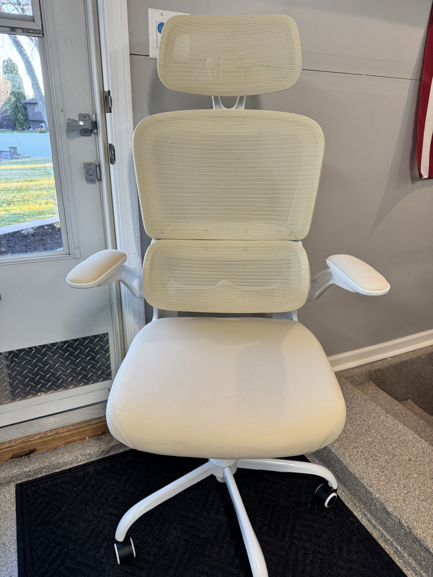 Brand New White/Khaki Mesh Tall Back Ergonomic Office Chair w/Flip Up Arms & Adjustable Lumbar